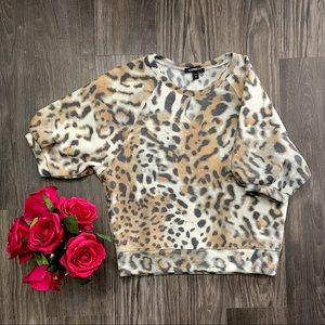 EXPRESS leopard print fleece short bubble sleeve top, size XS